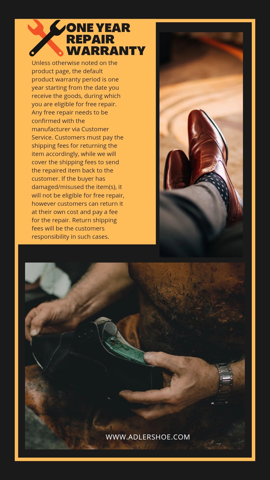 One Year Repair Warranty for Handmade Leather Shoes by Adler Shoes
