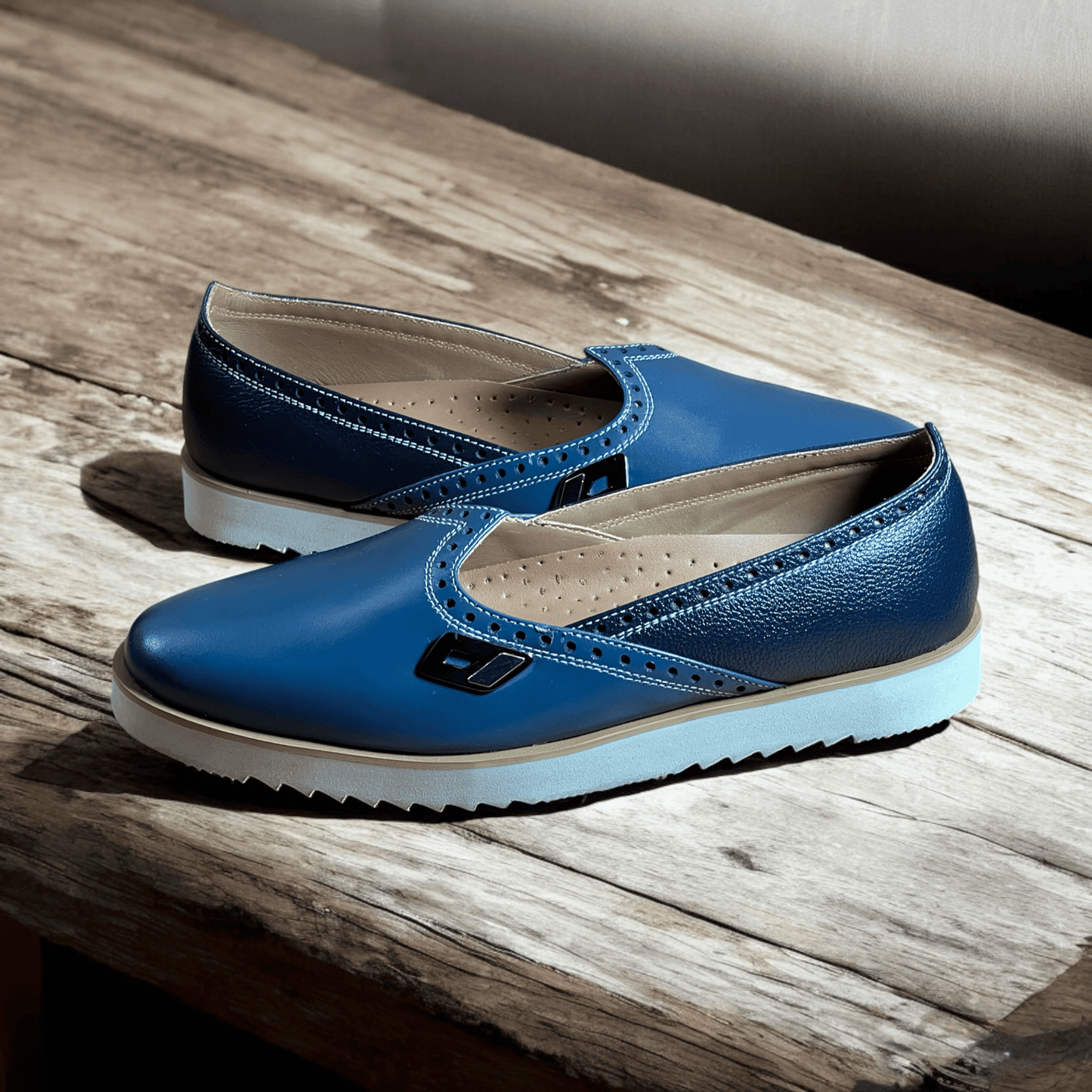 Step into comfort and style with our Azure Elegance Handmade Leather Moccasins. Crafted from the finest quality leather, each pair is meticulously designed by skilled artisans to ensure durability and elegance. The rich blue hue adds a unique touch, making them perfect for both casual outings and special occasions. Featuring a soft, cushioned insole and flexible outsole, these moccasins provide all-day comfort without sacrificing style. 